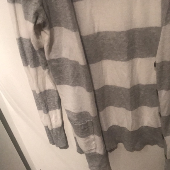 Silky Soft Garage 2 Tone Button Up Varsity Sweater White and Grey - Picture 6 of 10